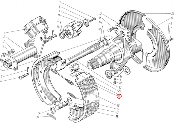 Схема установки колодки тормозной Н129.00.030